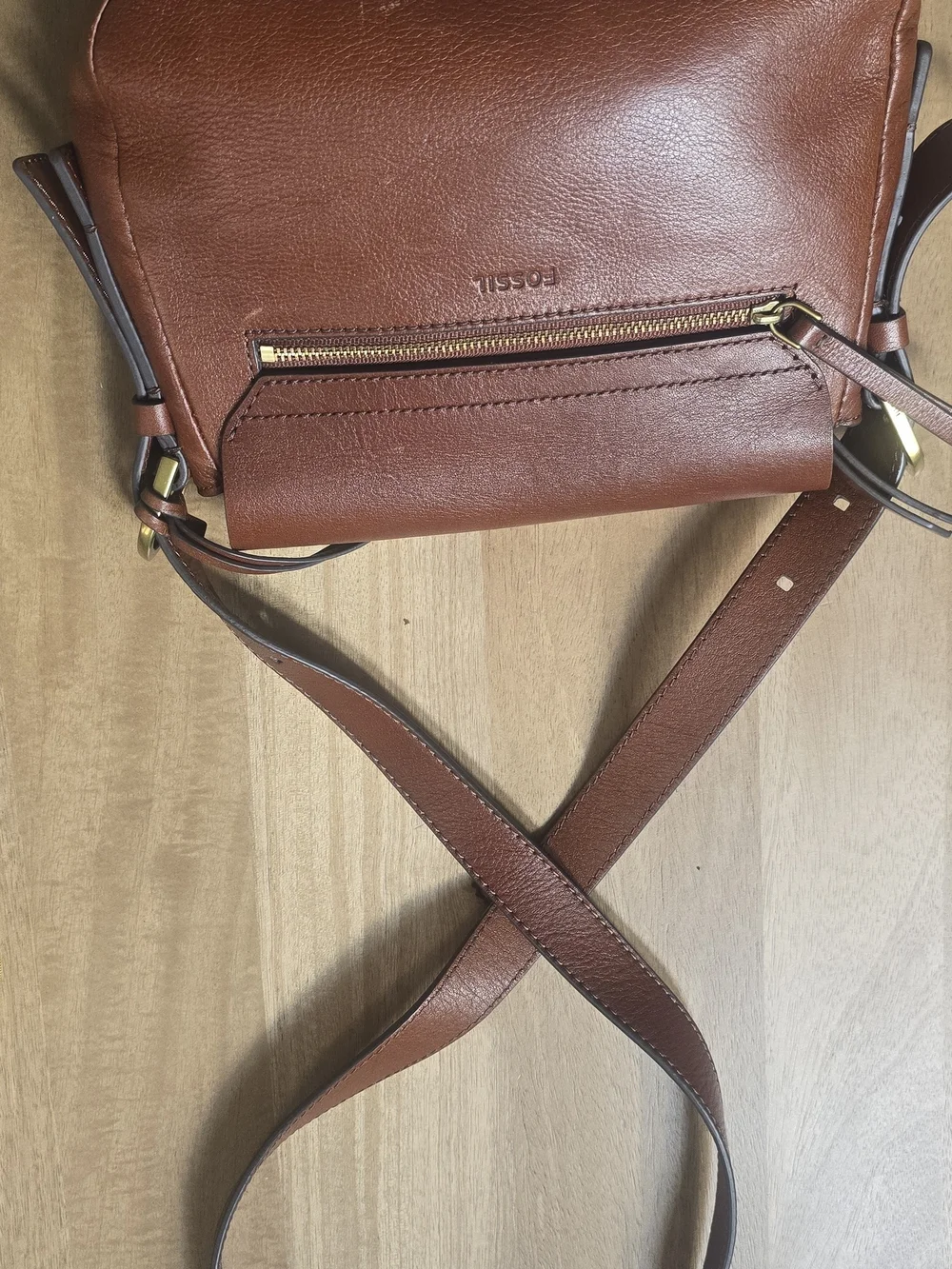 Fossil Harper Small Brown Leather Flap Crossbody Saddle Bag Purse with Key - Picture 7 of 13